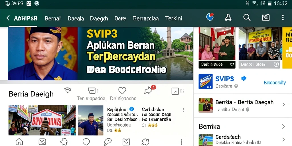 Tampilan antarmuka aplikasi SVIP3 yang menampilkan berita daerah terkini.