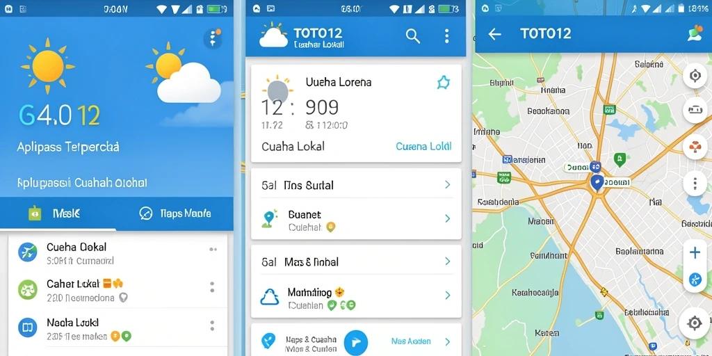Antarmuka aplikasi TOTO12 menampilkan informasi cuaca lokal yang jelas dan informatif.